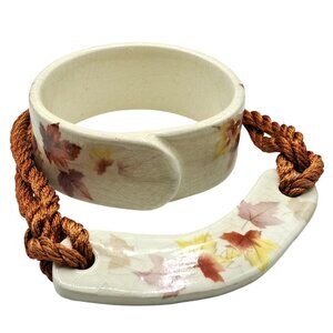VIntage Jewelry Set Ceramic Choker Necklace &‎ Bracelet Autumn Leaves Design